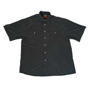 Bamboo Cay Black Mens Shirt Size Large Embroidered Short‎ Sleeve Button Up